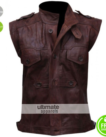 Men’s Chocolate Brown Distressed Biker Leather Vest