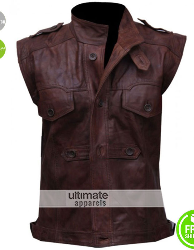 Men’s Chocolate Brown Distressed Biker Leather Vest