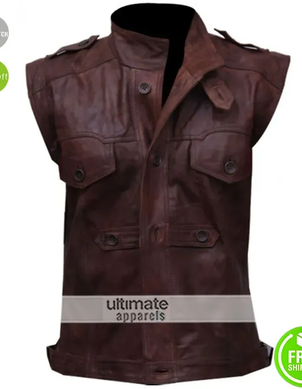 Men’s Chocolate Brown Distressed Biker Leather Vest