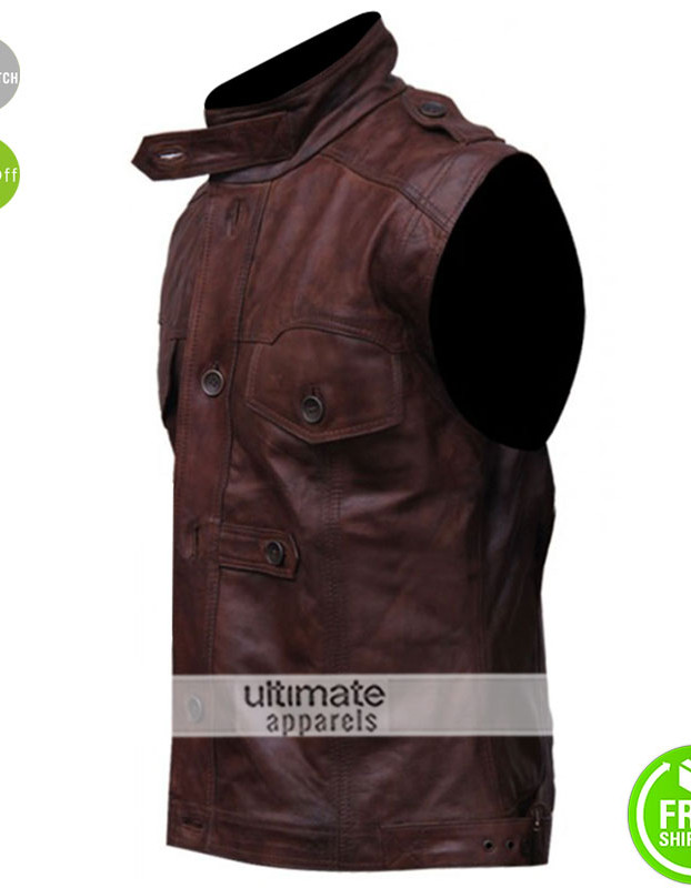 Men’s Chocolate Brown Distressed Biker Leather Vest