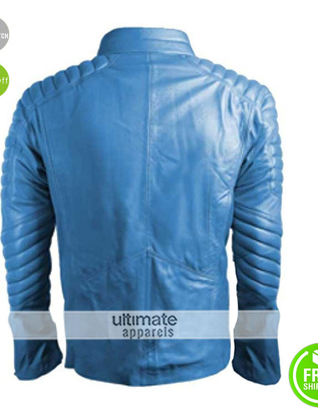 New Superman Logo Blue Collar Slim Fit Leather Jacket New Superman Logo Blue Collar Slim Fit Leather Jacket