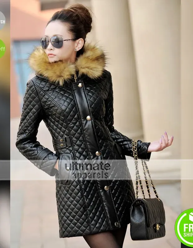 New Women Parka Fur Collar Winter Quilted Black Coat New Women Parka Fur Collar Winter Quilted Black Coat