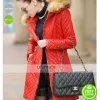 New Women Parka Fur Collar Quilted Red Coat Outwear
