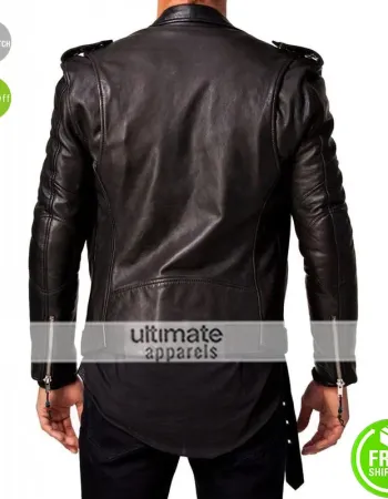 Yunqiaa Black Slim Fit Biker Genuine Lambskin Jacket