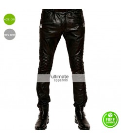 Balmain Woven Black Leather Pant For Men 
