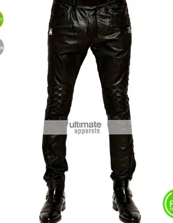 Balmain Woven Black Leather Pant For Men 
