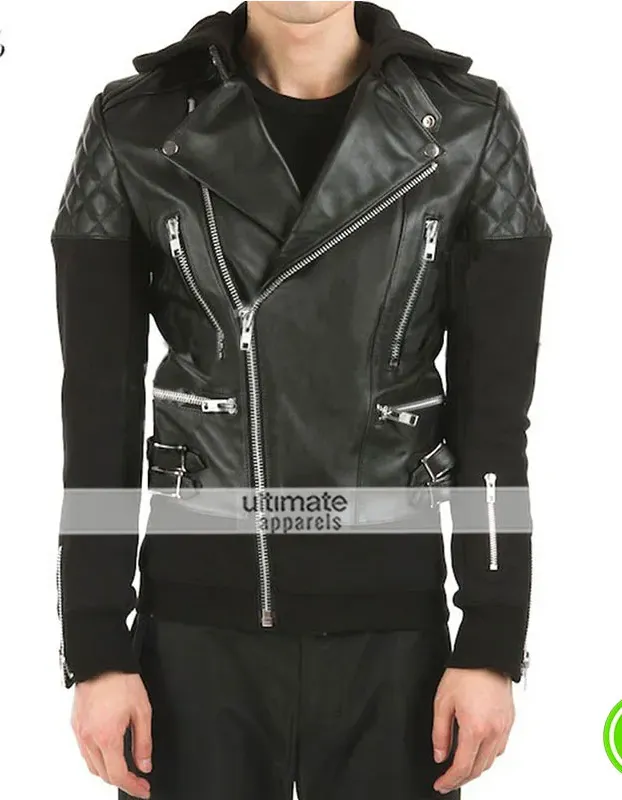Brando Black Hooded Justin Bieber Leather Jacket