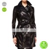 Burberry London Double Breasted Black Leather Trench Coat
