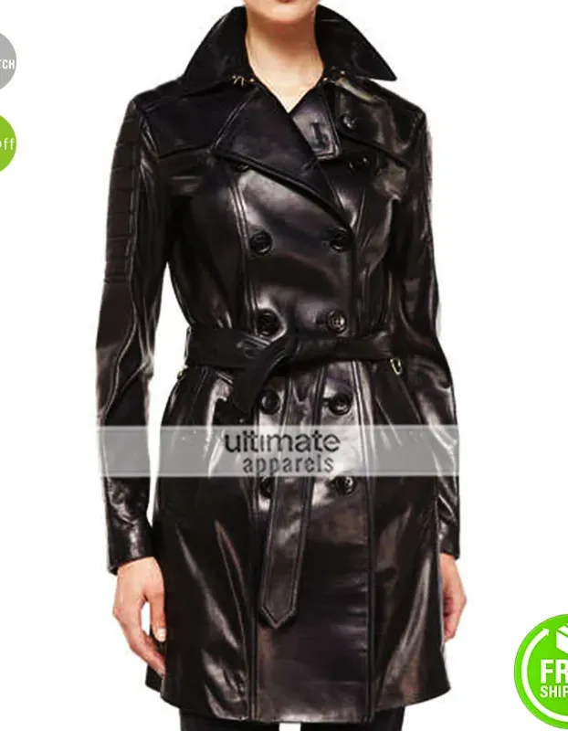 Burberry London Double Breasted Black Leather Trench Coat Burberry London Double Breasted Black Leather Trench Coat