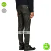 Men Dark Grey Leather Zip Panel Quilted Pants Men Dark Grey Leather Zip Panel Quilted Pants