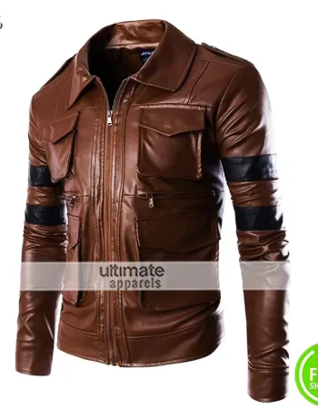 Four Pocket Chocolate Brown Jacket With Stripes