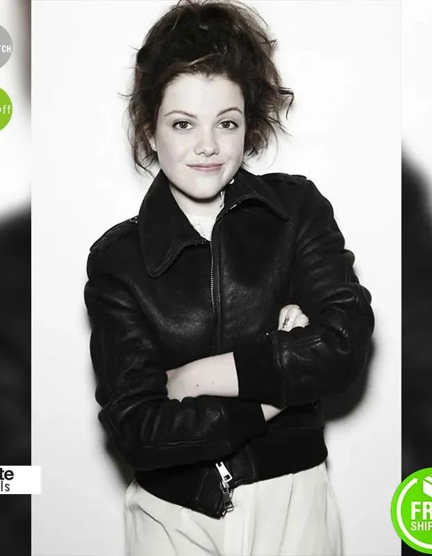 Georgie Henley Stylish Black/Brown Bomber Jacket Georgie Henley Stylish Black/Brown Bomber Jacket