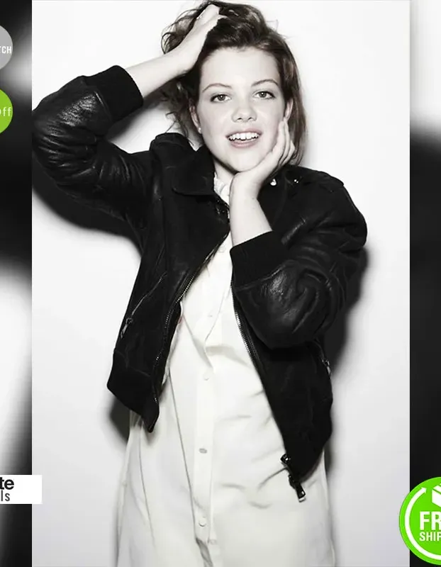 Georgie Henley Stylish Black/Brown Bomber Jacket Georgie Henley Stylish Black/Brown Bomber Jacket