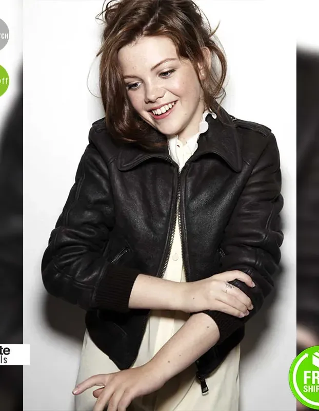 Georgie Henley Stylish Black/Brown Bomber Jacket Georgie Henley Stylish Black/Brown Bomber Jacket