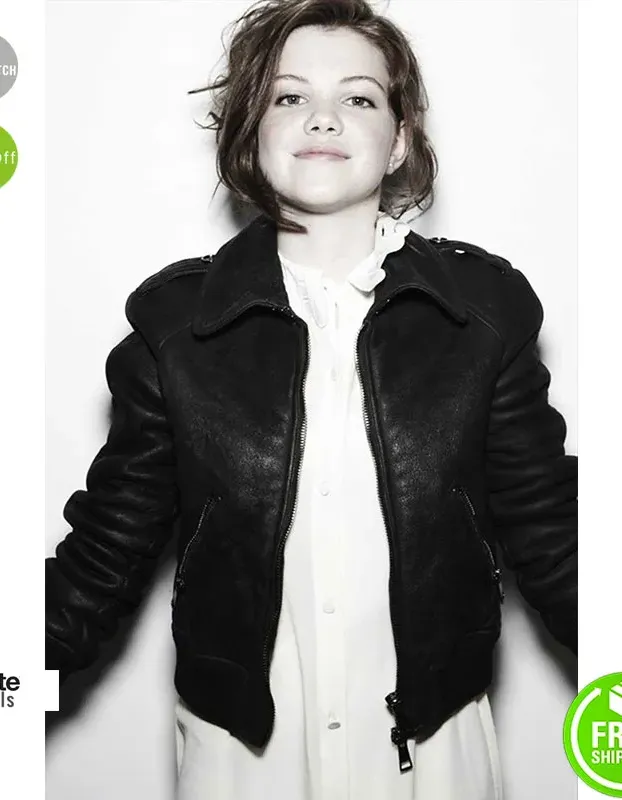 Georgie Henley Stylish Black/Brown Bomber Jacket Georgie Henley Stylish Black/Brown Bomber Jacket