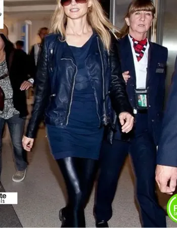 Heather Graham Blue Leather Jacket At La Airport
