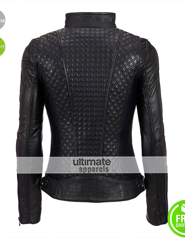 LaMarque Quilted Women Black Leather Biker Jacket