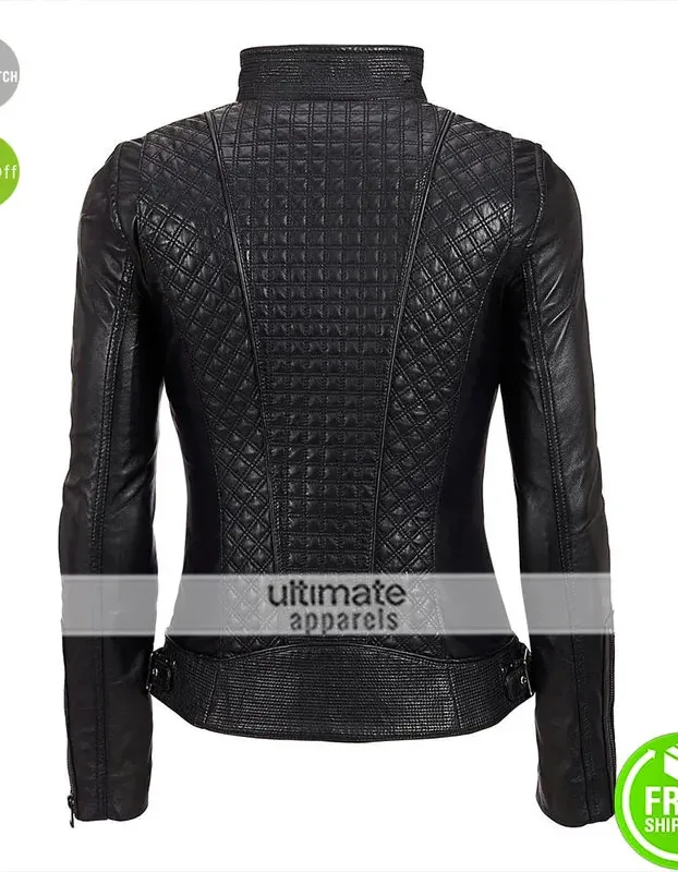 LaMarque Quilted Women Black Leather Biker Jacket LaMarque Quilted Women Black Leather Biker Jacket
