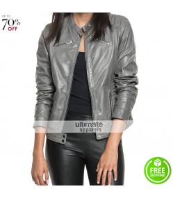 Leighton Women Biker Grey Quilted Jacket