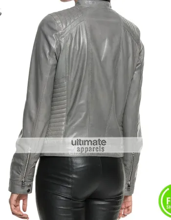 Leighton Women Biker Grey Quilted Jacket Leighton Women Biker Grey Quilted Jacket