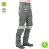 Men Plane Dull Grey Leather Pant