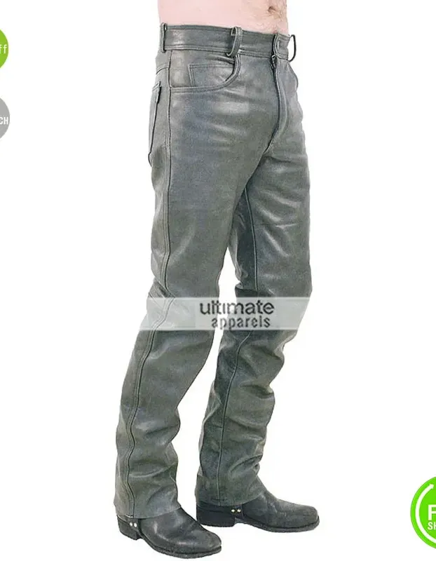 Men Plane Dull Grey Leather Pant Men Plane Dull Grey Leather Pant