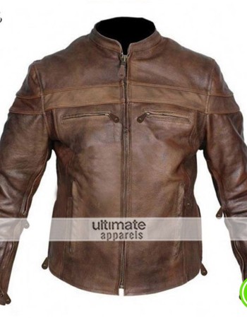 Mens Vintage Cafe Racer Leather Motorcycle Jacket