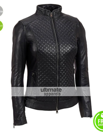 LaMarque Quilted Women Black Leather Biker Jacket