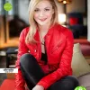 Linda Hesse Red Slim Fit Leather Jacket For Women