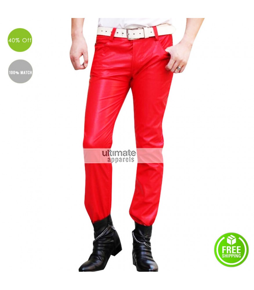 New Red Leather Pant For Men