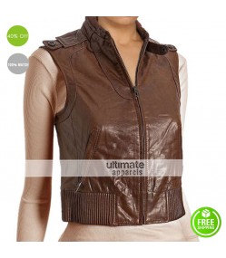 Designers Women Brown Leather Bomber Vest