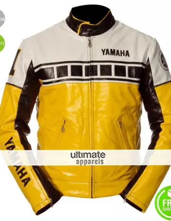 Yamaha Vintage Yellow & Blue Motorcycle Leather Jacket