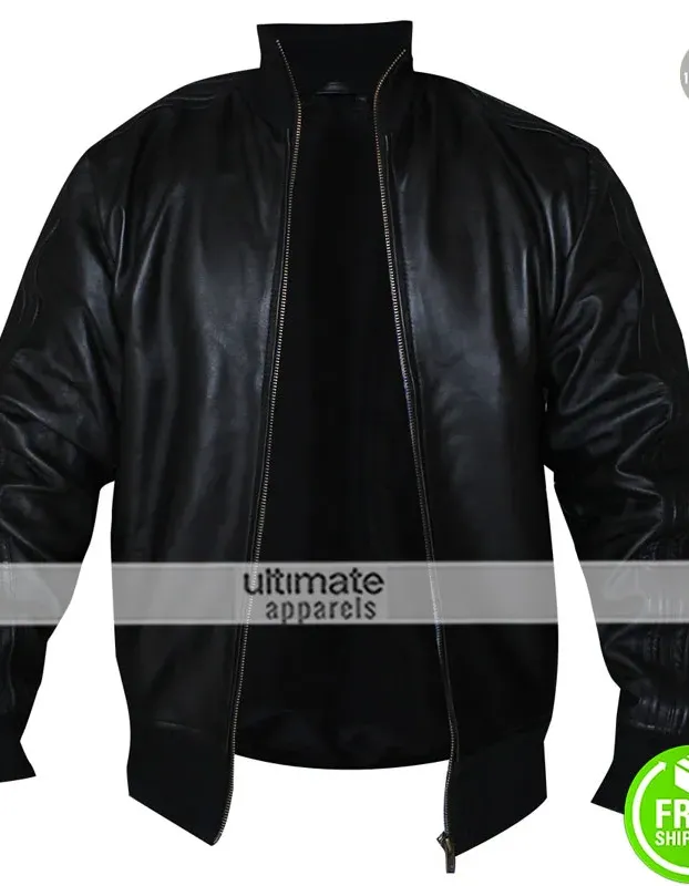 David Beckham Black Bomber Leather Jacket David Beckham Black Bomber Leather Jacket