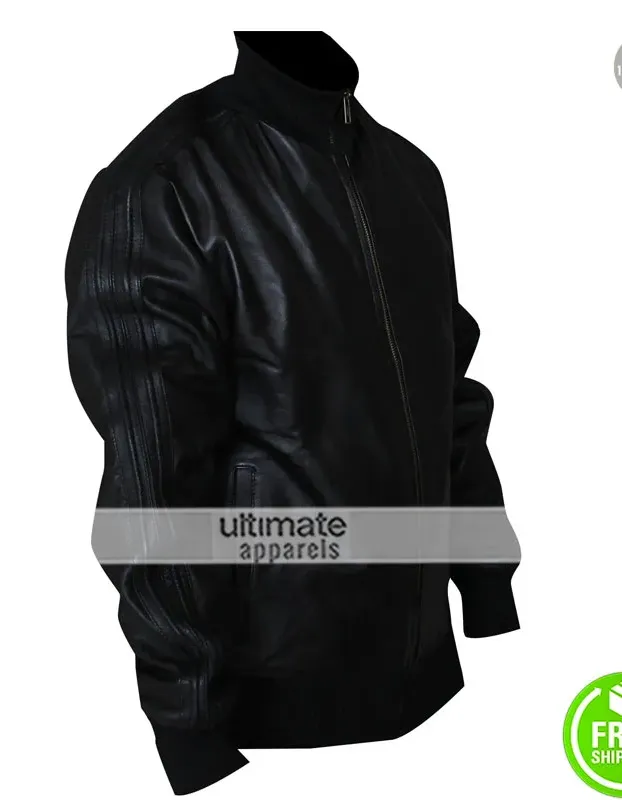 David Beckham Black Bomber Leather Jacket David Beckham Black Bomber Leather Jacket