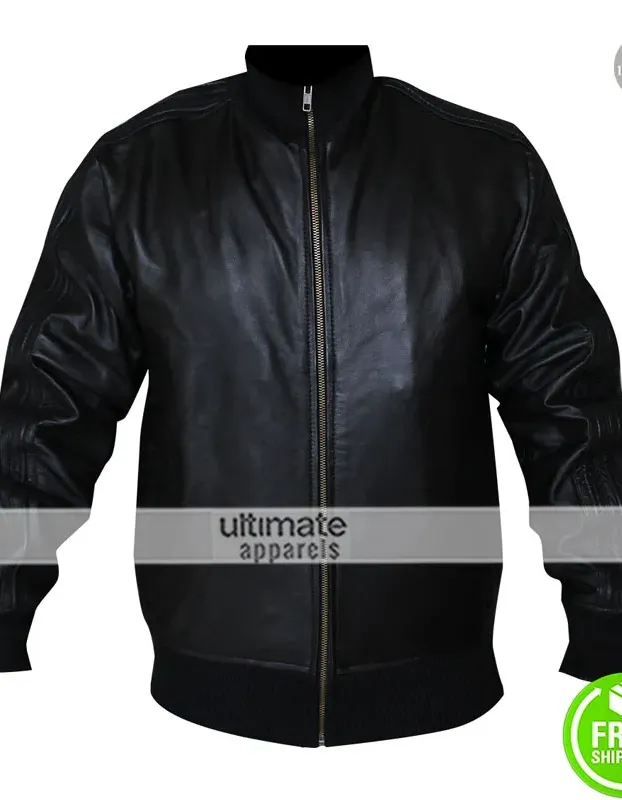 David Beckham Black Bomber Leather Jacket David Beckham Black Bomber Leather Jacket