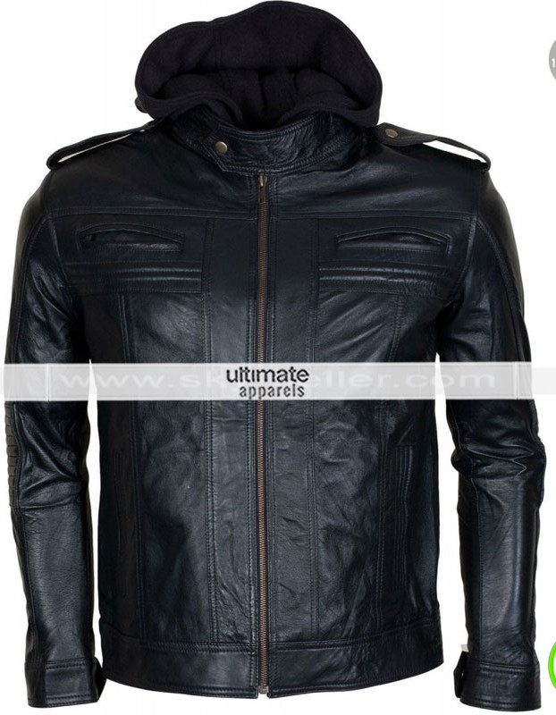 AJ Styles WWE Black Hooded Leather Jacket AJ Styles WWE Black Hooded Leather Jacket