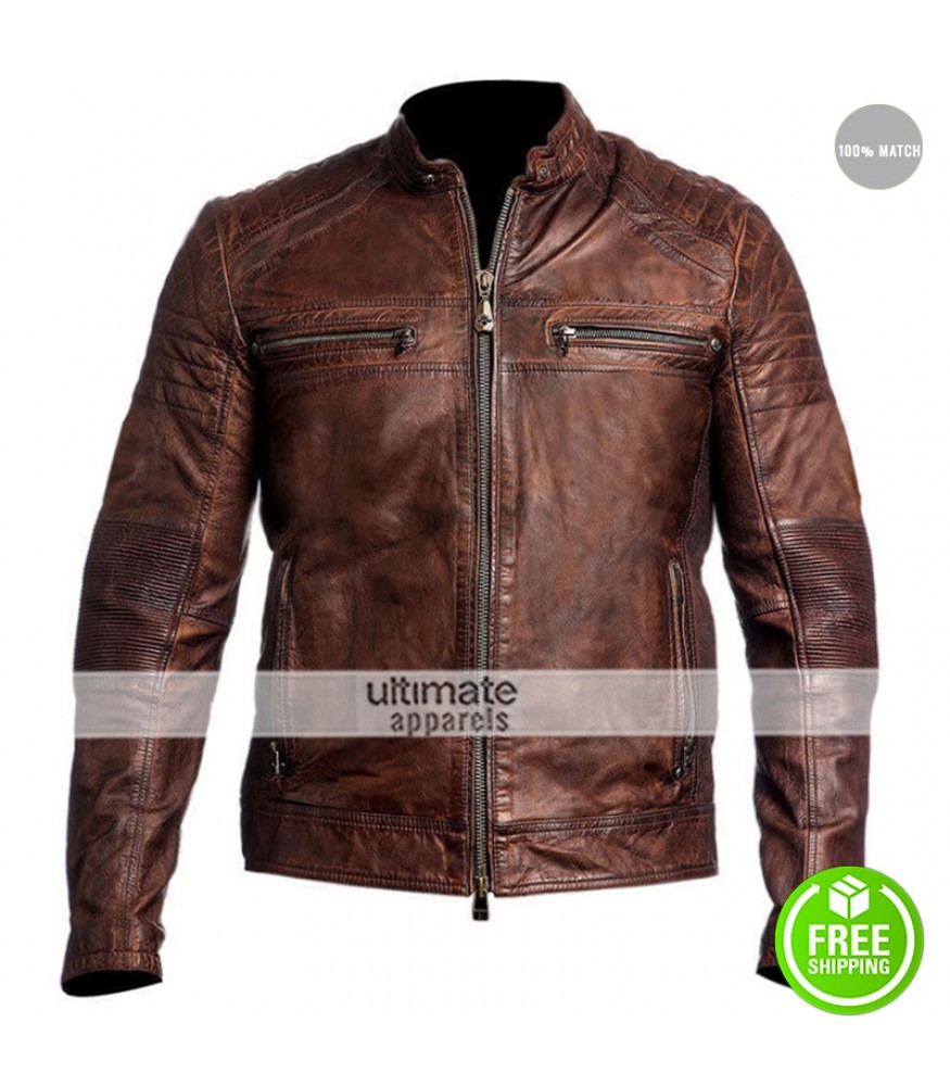 thumbnail image 2 of THE BIKER USA Cafe Racer Leather Jacket – Black & Brown, Genuine Cowhide, Sizes XS To 4XL 2 of 4