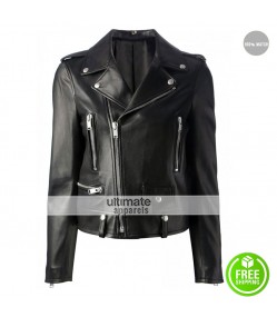 Mariah Carey Black Biker Style Leather Jacket