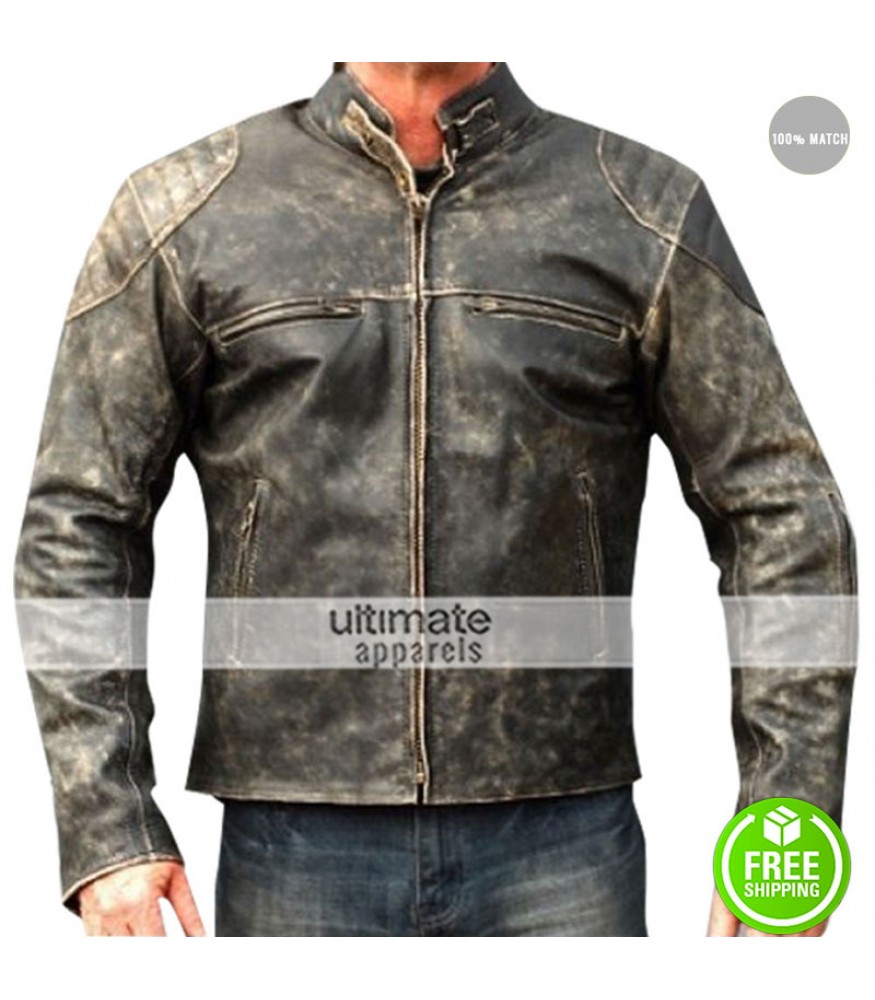 Antique Men's Hooligan Distressed Retro Leather Jacket