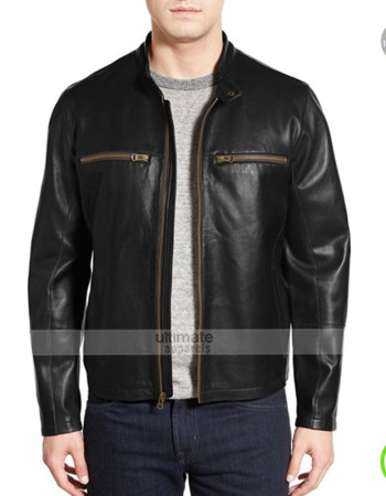 Men's Cole Haan Lambskin Black Moto Jacket
