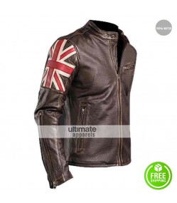 UK Flag Vintage Mens Motorcycle Cafe Racer Jacket