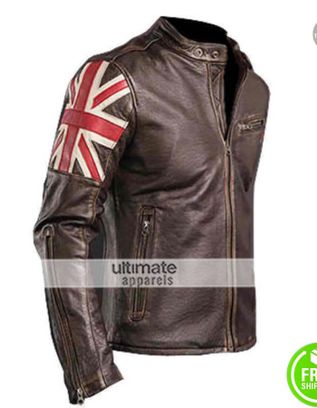 UK Flag Vintage Mens Motorcycle Cafe Racer Jacket
