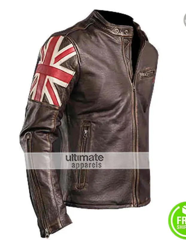 UK Flag Vintage Mens Motorcycle Cafe Racer Jacket UK Flag Vintage Mens Motorcycle Cafe Racer Jacket
