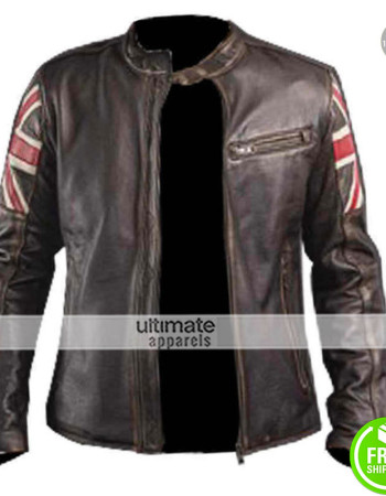 UK Flag Vintage Mens Motorcycle Cafe Racer Jacket