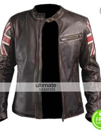 UK Flag Vintage Mens Motorcycle Cafe Racer Jacket