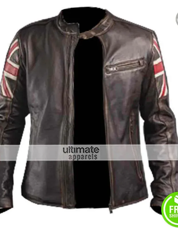 UK Flag Vintage Mens Motorcycle Cafe Racer Jacket UK Flag Vintage Mens Motorcycle Cafe Racer Jacket