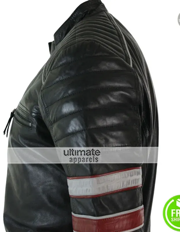Mens Black Racing Stripes Quilted Casual Fit Jacket