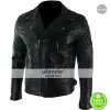Mens Cross Zip Biker Black Retro Quilted Jacket