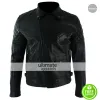 Mens Cross Zip Biker Black Retro Quilted Jacket