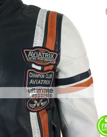 Aviatrix Retro Navy Blue/White Casual Biker Jacket